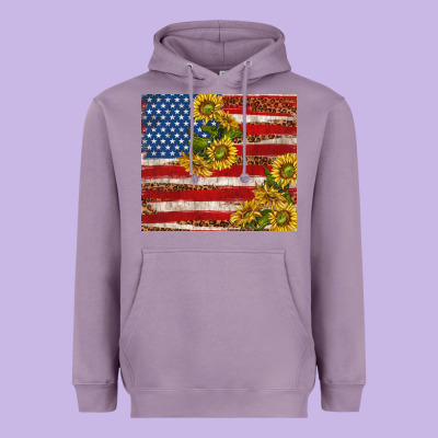 American Flag Sunflowers With Leopard Heavyweight Hoodie Designed By Tumblerdesignbyshophia