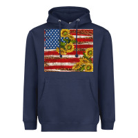Navy American flag sunflowers with leopard Heavyweight Hoodie - TumblerDesignByShophia