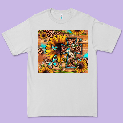 Cross Sunflower Butterfly Premium Tee Designed By Jahusdesignshop