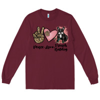 Burgundy peace love french bulldog Long Sleeve Tee - JahusDesignShop