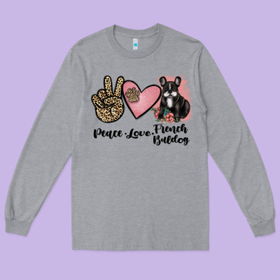 Peace Love French Bulldog Long Sleeve Tee Designed By Jahusdesignshop