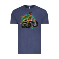 Vintage Denim monster truck and t rex dinosaur Vintage Tee - MaliasSmallBusiness