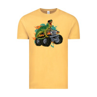 Vintage Mustard monster truck and t rex dinosaur Vintage Tee - MaliasSmallBusiness