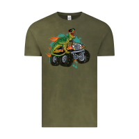 Vintage Olive monster truck and t rex dinosaur Vintage Tee - MaliasSmallBusiness