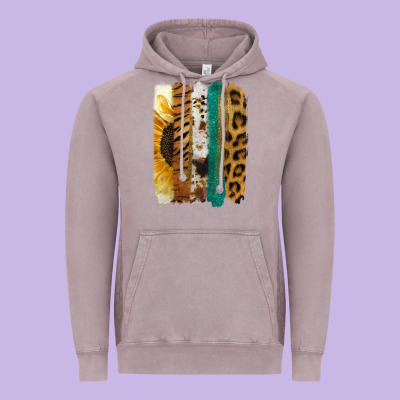 Leopard Sunflower Brush Strokes Vintage Hoodie Designed By Jasminsmagicworld