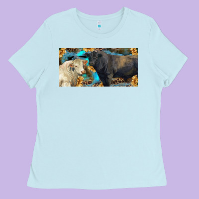 Charolais And Black Angus Bull With Sunflower And Leopard Ladies Tee Designed By Ranaportraitstore