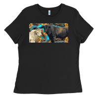 Black Charolais and black angus bull with sunflower and leopard Ladies Tee - RanaPortraitStore