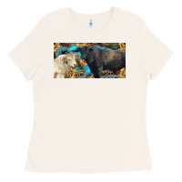 Bone Charolais and black angus bull with sunflower and leopard Ladies Tee - RanaPortraitStore
