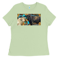 Matcha Charolais and black angus bull with sunflower and leopard Ladies Tee - RanaPortraitStore