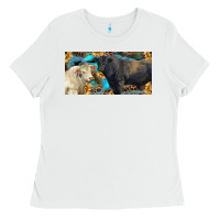 White Charolais and black angus bull with sunflower and leopard Ladies Tee - RanaPortraitStore