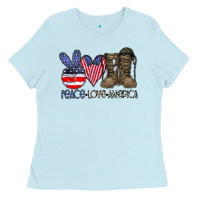 Baby Blue peace love america Ladies Tee - CowhideDigitalArt