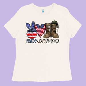Peace Love America Ladies Tee Designed By Cowhidedigitalart