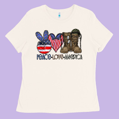 Peace Love America Ladies Tee Designed By Cowhidedigitalart