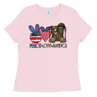 Bubblegum Pink peace love america Ladies Tee - CowhideDigitalArt