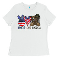 White peace love america Ladies Tee - CowhideDigitalArt