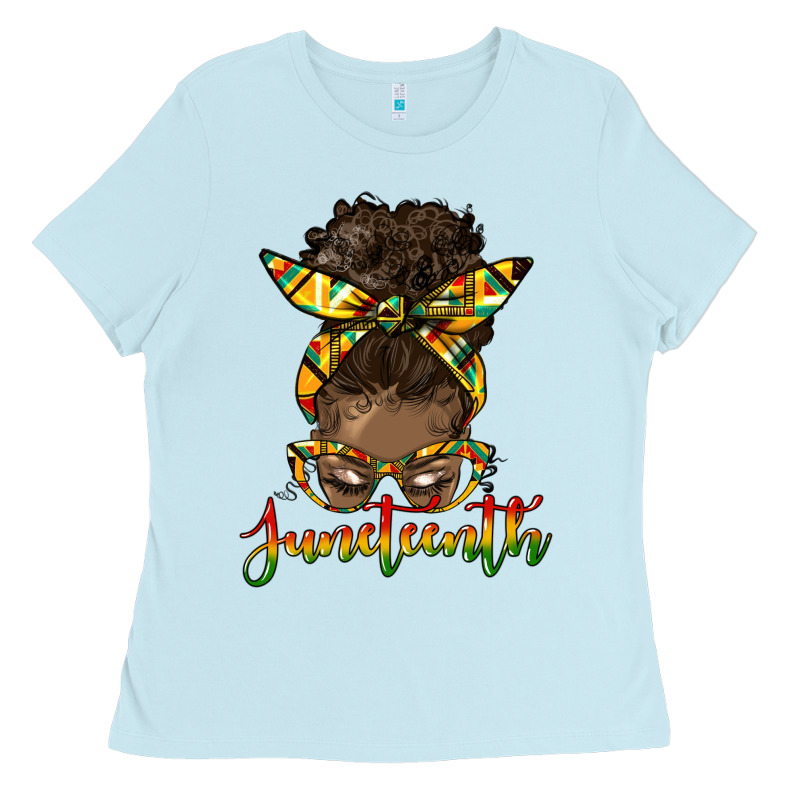 Juneteenth Black Woman Messy Bun Ladies Tee by HRA Design Shop | Teevron
