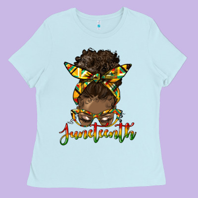 Juneteenth Black Woman Messy Bun Ladies Tee Designed By Hra Design Shop