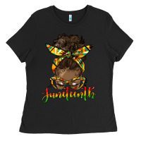 Black juneteenth black woman messy bun Ladies Tee - HRA Design Shop