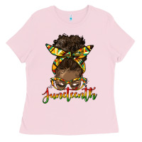 Bubblegum Pink juneteenth black woman messy bun Ladies Tee - HRA Design Shop