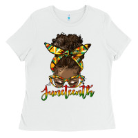 White juneteenth black woman messy bun Ladies Tee - HRA Design Shop
