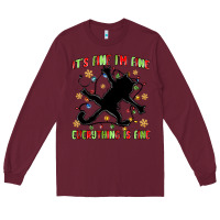 Burgundy it's fine i'm fine everything is fine Long Sleeve Tee - MaliasSmallBusiness