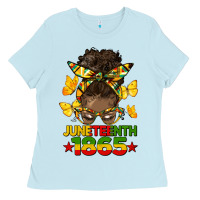 Baby Blue juneteenth 1865 afro bun Ladies Tee - HRA Design Shop