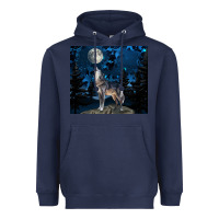 Navy wolf howling at the moon Heavyweight Hoodie - TumblerDesignByShophia
