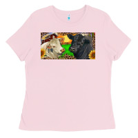 Bubblegum Pink Charolais Bull And Black Angus Bull With Farm Ladies Tee - RanaPortraitStore