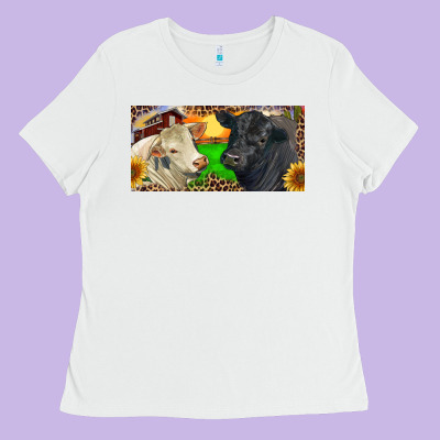 Charolais Bull And Black Angus Bull With Farm Ladies Tee Designed By Ranaportraitstore