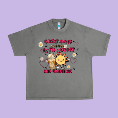 Great Days Start With Iced Coffee And Gratitude Urban Heavy Tee Designed By Maliassmallbusiness