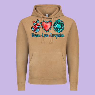 Peace Love Turquoise Vintage Hoodie Designed By Jasminsmagicworld