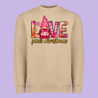 Love Pink Christmas Gnome Heavyweight Sweatshirt Designed By Nancycooperartshop