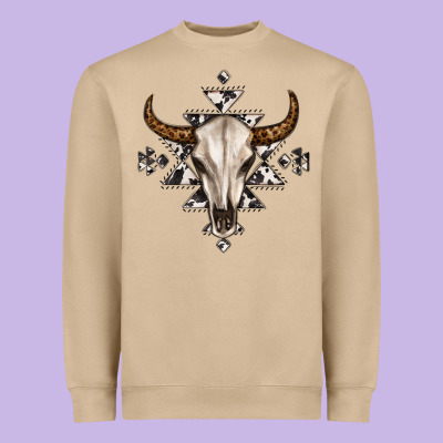 Bull Skull With Aztec Heavyweight Sweatshirt Designed By Maliassmallbusiness