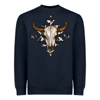 Navy bull skull with aztec Heavyweight Sweatshirt - MaliasSmallBusiness