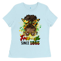 Baby Blue free ish since 1865 afro messy bun Ladies Tee - HRA Design Shop