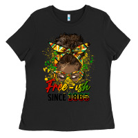 Black free ish since 1865 afro messy bun Ladies Tee - HRA Design Shop