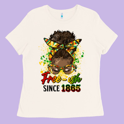 Free Ish Since 1865 Afro Messy Bun Ladies Tee Designed By Hra Design Shop
