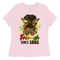 Bubblegum Pink free ish since 1865 afro messy bun Ladies Tee - HRA Design Shop