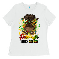 White free ish since 1865 afro messy bun Ladies Tee - HRA Design Shop
