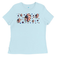Baby Blue patriotic native American headdress 16oz libbey cup Ladies Tee - HRA Design Shop