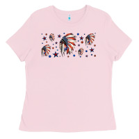 Bubblegum Pink patriotic native American headdress 16oz libbey cup Ladies Tee - HRA Design Shop