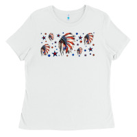 White patriotic native American headdress 16oz libbey cup Ladies Tee - HRA Design Shop