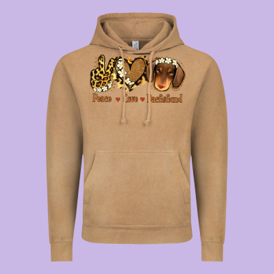 Peace Love Dachshund Vintage Hoodie Designed By Jasminsmagicworld