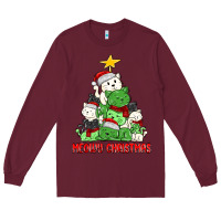 Burgundy meowy christmas cat tree Long Sleeve Tee - MaliasSmallBusiness
