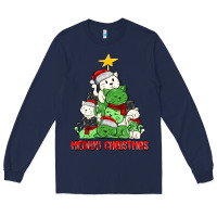Navy meowy christmas cat tree Long Sleeve Tee - MaliasSmallBusiness