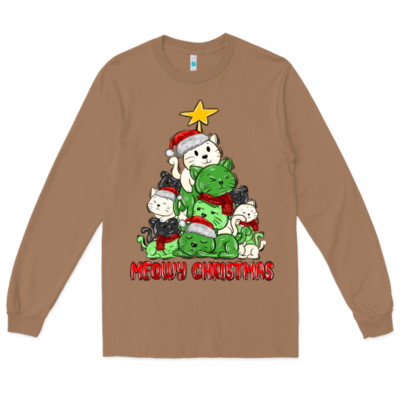 Meowy Christmas Cat Tree Long Sleeve Tee by MaliasSmallBusiness | Teevron