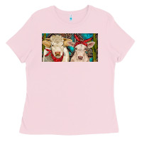 Bubblegum Pink Charolais bull and calf Ladies Tee - RanaPortraitStore