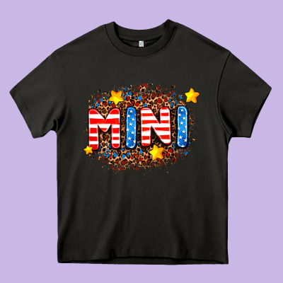 Usa Mini  Leopard Background Heavy Core Tee Designed By Adodesignshop