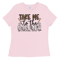 Bubblegum Pink take me to the ballpark Ladies Tee - CowhideDigitalArt