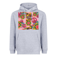 Heather Grey peace love hippie daisy Heavyweight Hoodie - TumblerDesignByShophia